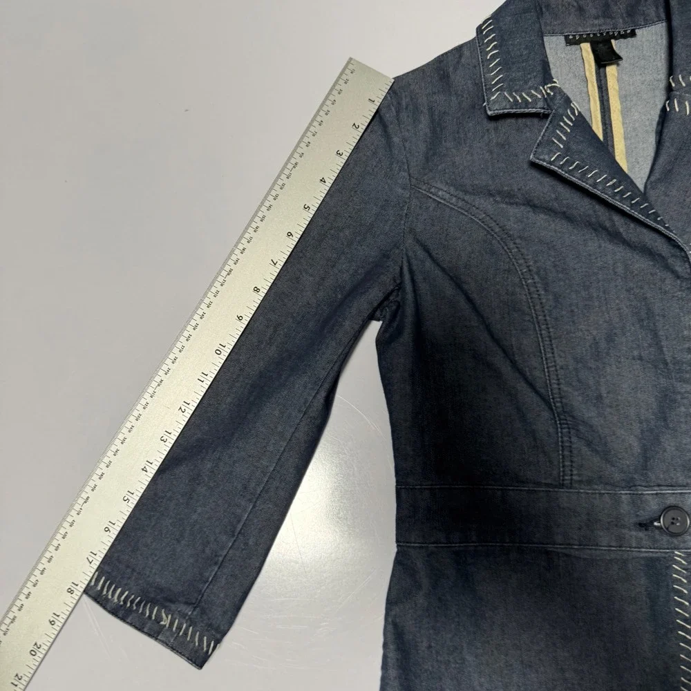 Apostrophe Womens Denim Jacket Blue White Contrast Stitching Blazer Style Size 2